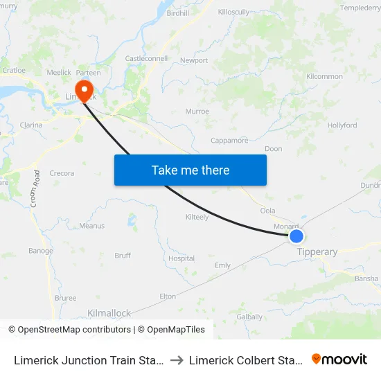 Limerick Junction Train Station to Limerick Colbert Station map