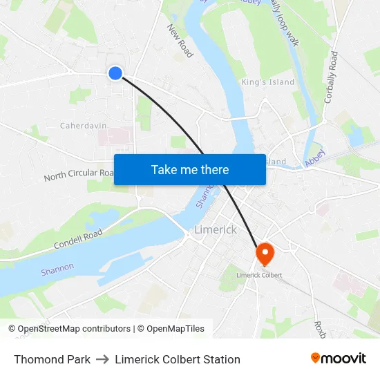 Thomond Park to Limerick Colbert Station map