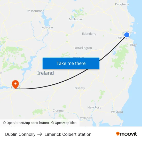 Dublin Connolly to Limerick Colbert Station map
