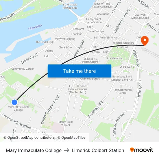 Mary Immaculate College to Limerick Colbert Station map