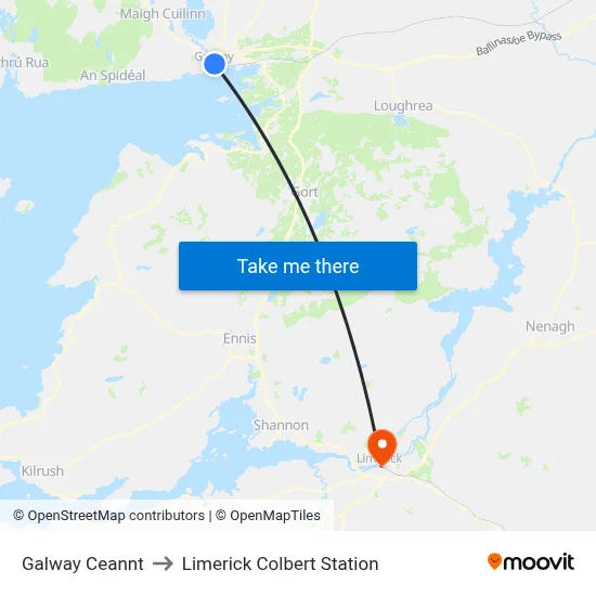 Galway Ceannt to Limerick Colbert Station map