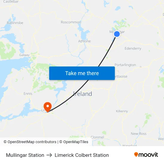 Mullingar Station to Limerick Colbert Station map