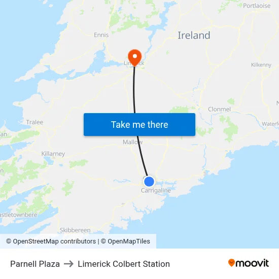 Parnell Plaza to Limerick Colbert Station map