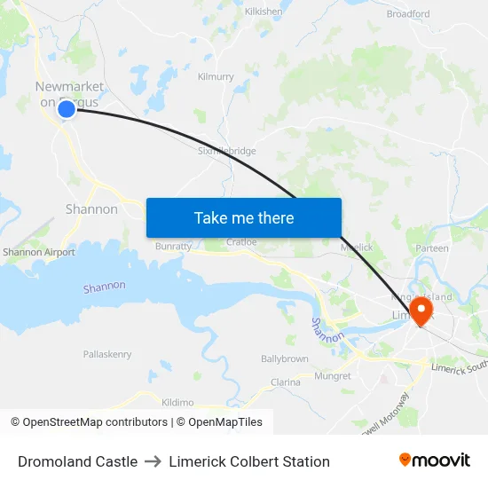 Dromoland Castle to Limerick Colbert Station map