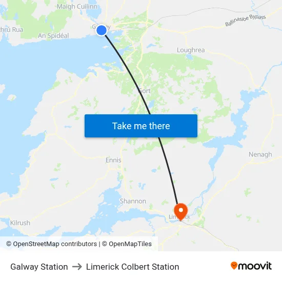 Galway Station to Limerick Colbert Station map