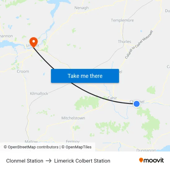 Clonmel Station to Limerick Colbert Station map