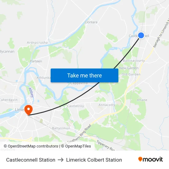 Castleconnell Station to Limerick Colbert Station map