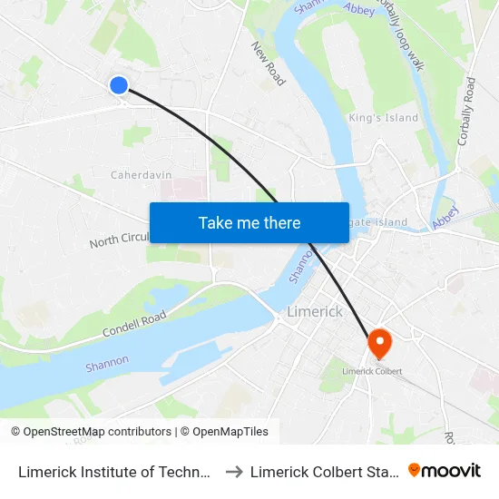 Limerick Institute of Technology to Limerick Colbert Station map