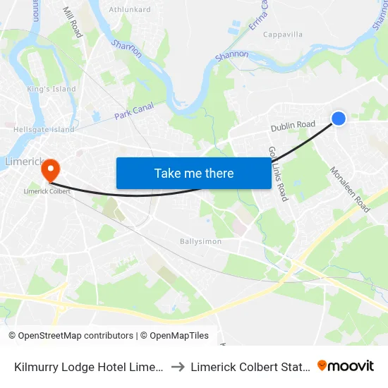 Kilmurry Lodge Hotel Limerick to Limerick Colbert Station map