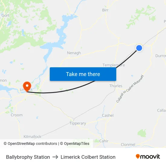Ballybrophy Station to Limerick Colbert Station map