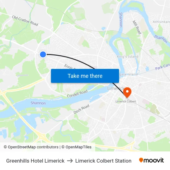 Greenhills Hotel Limerick to Limerick Colbert Station map