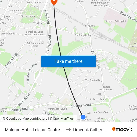 Maldron Hotel Leisure Centre Limerick to Limerick Colbert Station map