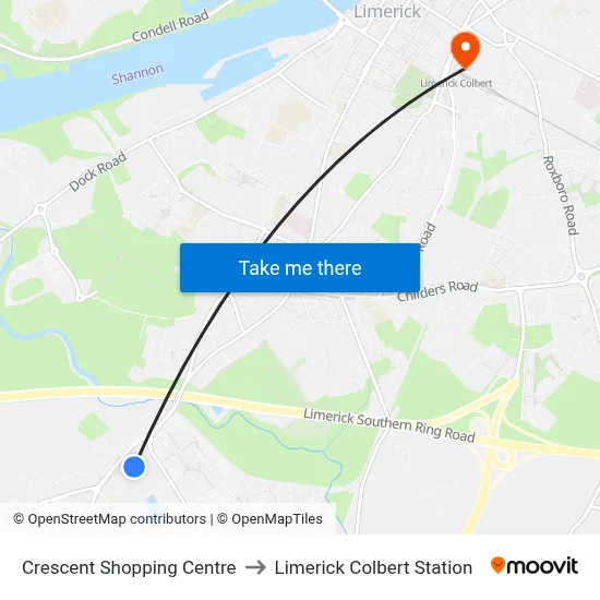 Crescent Shopping Centre to Limerick Colbert Station map