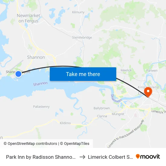 Park Inn by Radisson Shannon Airport to Limerick Colbert Station map