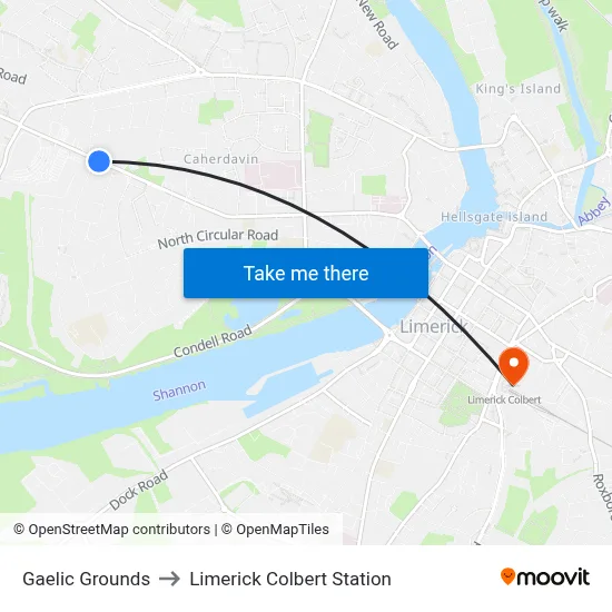 Gaelic Grounds to Limerick Colbert Station map