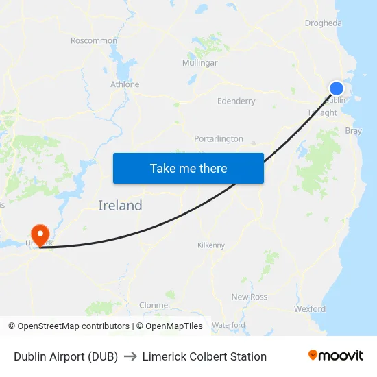 Dublin Airport (DUB) to Limerick Colbert Station map
