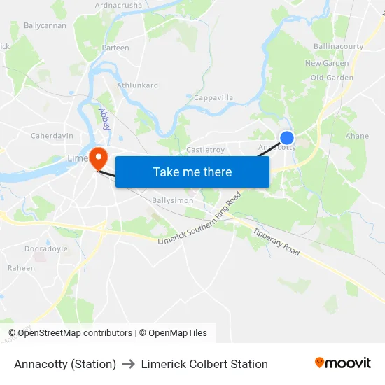Annacotty (Station) to Limerick Colbert Station map