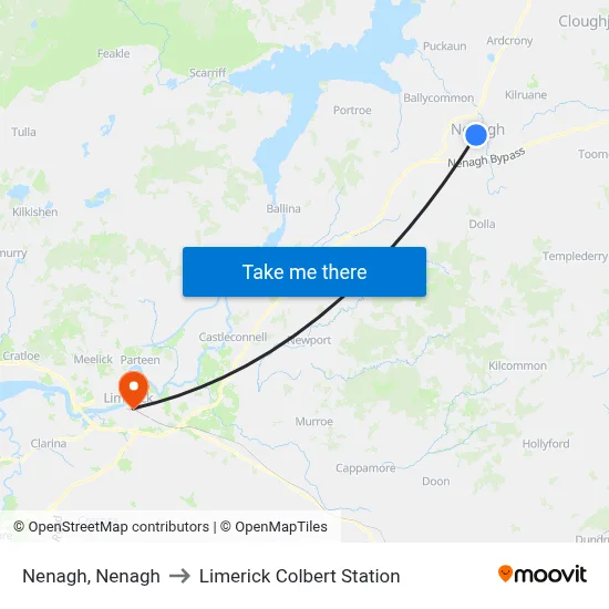 Nenagh, Nenagh to Limerick Colbert Station map