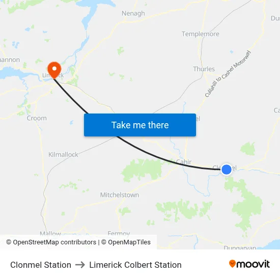 Clonmel Station to Limerick Colbert Station map