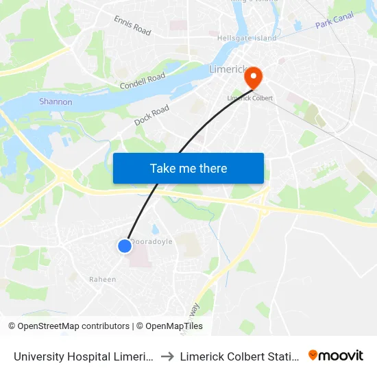 University Hospital Limerick to Limerick Colbert Station map