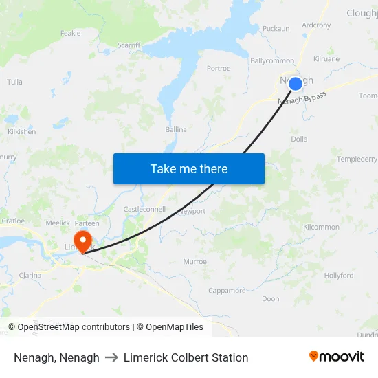 Nenagh, Nenagh to Limerick Colbert Station map