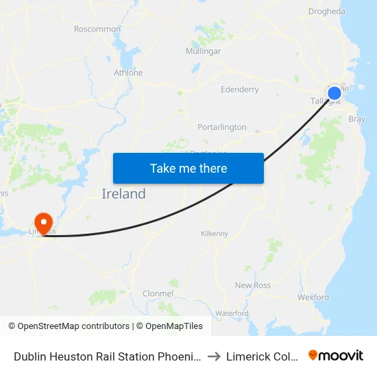 Dublin Heuston Rail Station Phoenix Park &amp; Dublin Zoo to Limerick Colbert Station map
