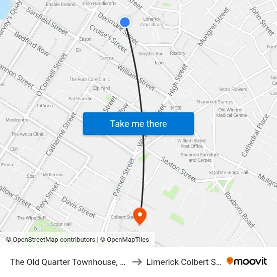 The Old Quarter Townhouse, Limerick to Limerick Colbert Station map