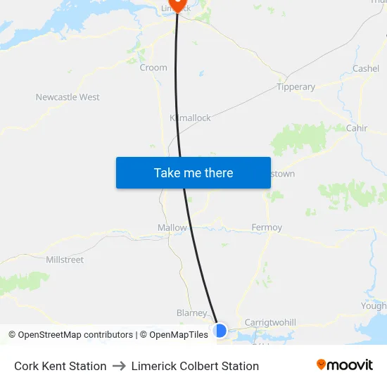 Cork Kent Station to Limerick Colbert Station map