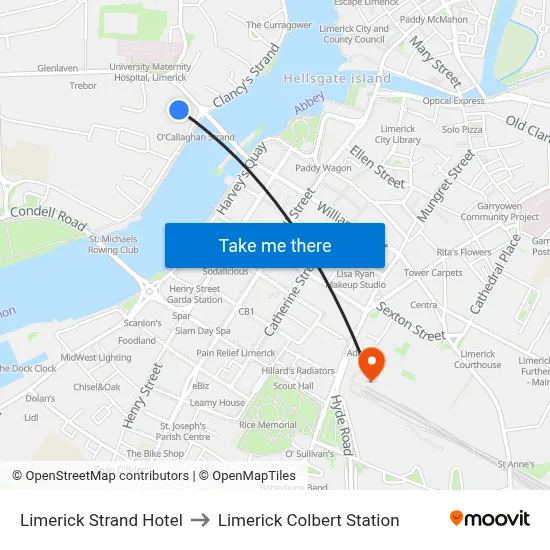 Limerick Strand Hotel to Limerick Colbert Station map