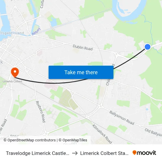 Travelodge Limerick Castletroy to Limerick Colbert Station map