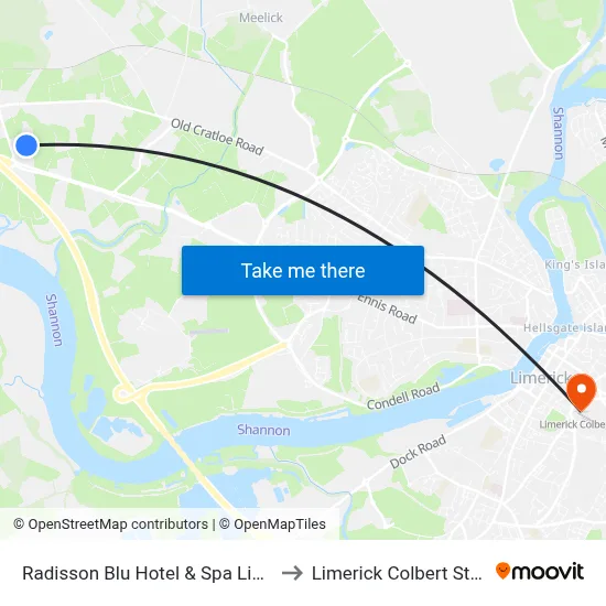 Radisson Blu Hotel & Spa  Limerick to Limerick Colbert Station map