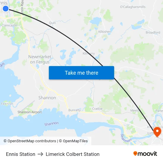 Ennis Station to Limerick Colbert Station map