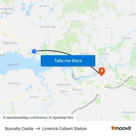 Bunratty Castle to Limerick Colbert Station map