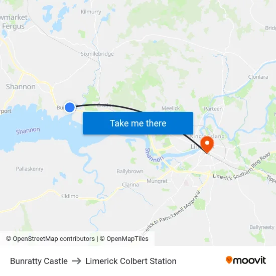 Bunratty Castle to Limerick Colbert Station map