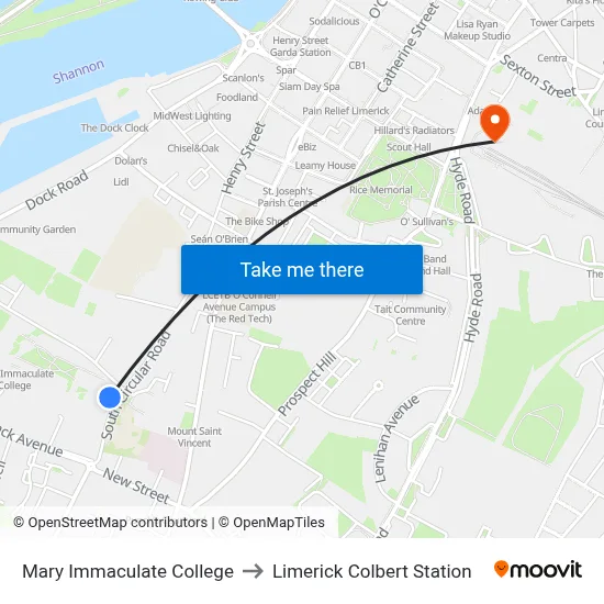 Mary Immaculate College to Limerick Colbert Station map
