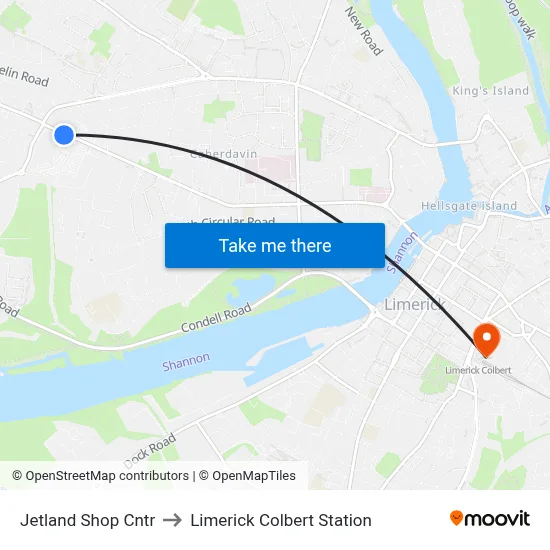 Jetland Shop Cntr to Limerick Colbert Station map