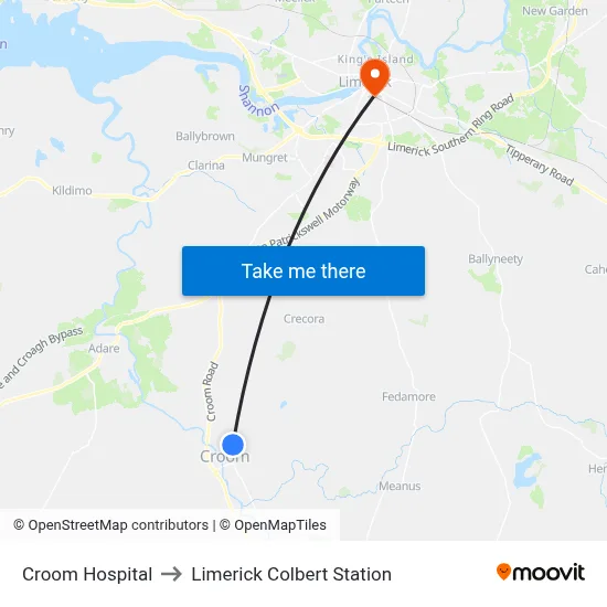 Croom Hospital to Limerick Colbert Station map