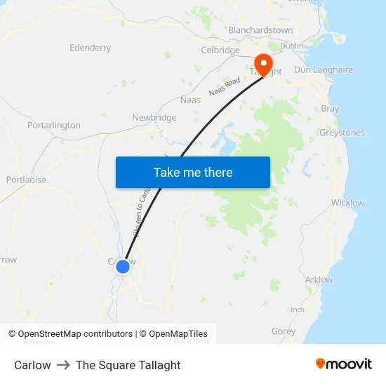 Carlow to The Square Tallaght map