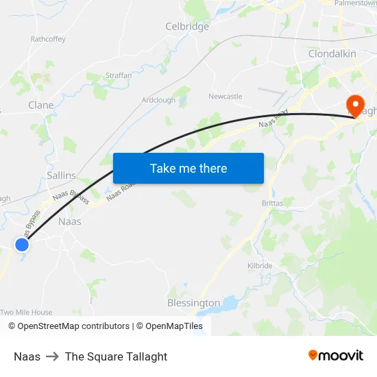 Naas to The Square Tallaght map
