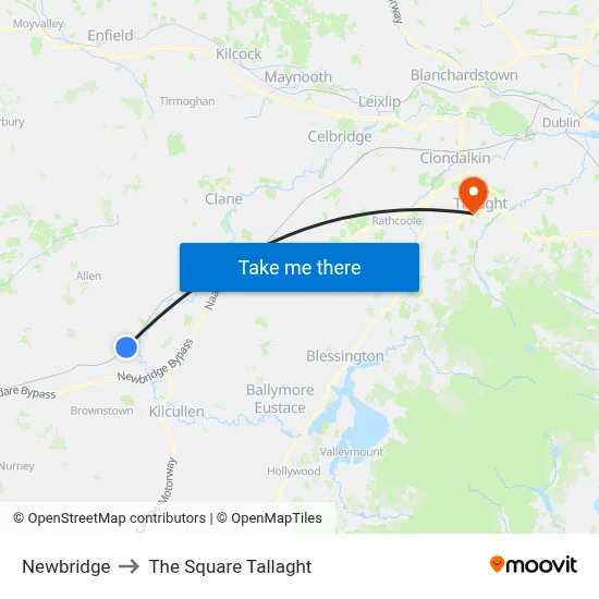 Newbridge to The Square Tallaght map
