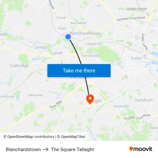 Blanchardstown to The Square Tallaght map
