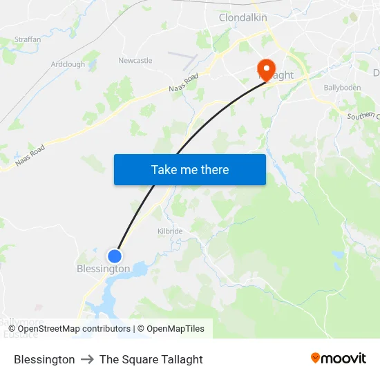Blessington to The Square Tallaght map