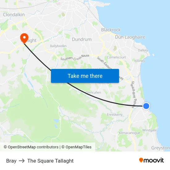 Bray to The Square Tallaght map