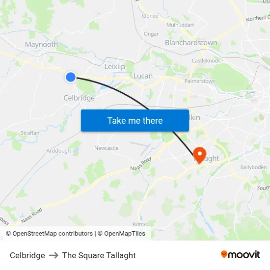 Celbridge to The Square Tallaght map