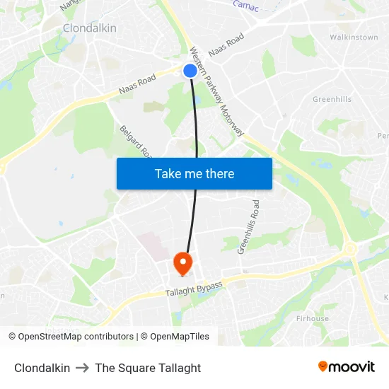 Clondalkin to The Square Tallaght map