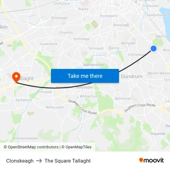 Clonskeagh to The Square Tallaght map