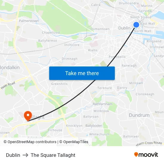 Dublin to The Square Tallaght map