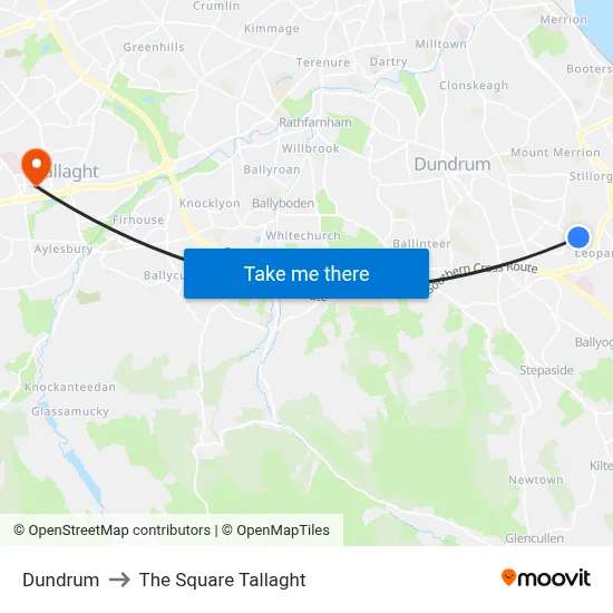 Dundrum to The Square Tallaght map