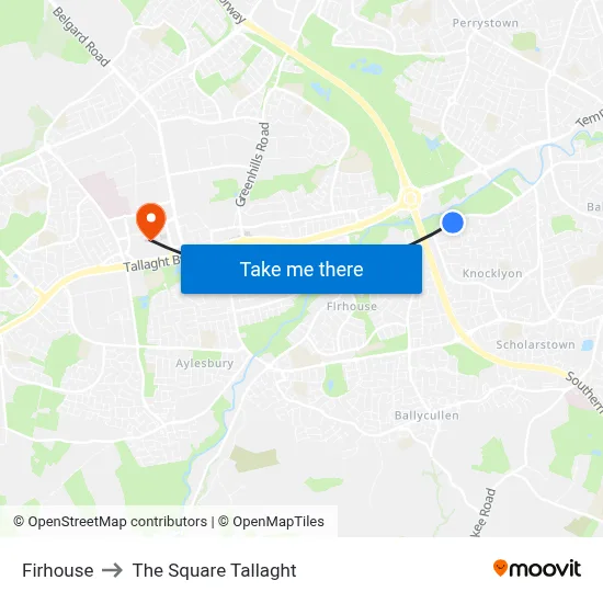 Firhouse to The Square Tallaght map