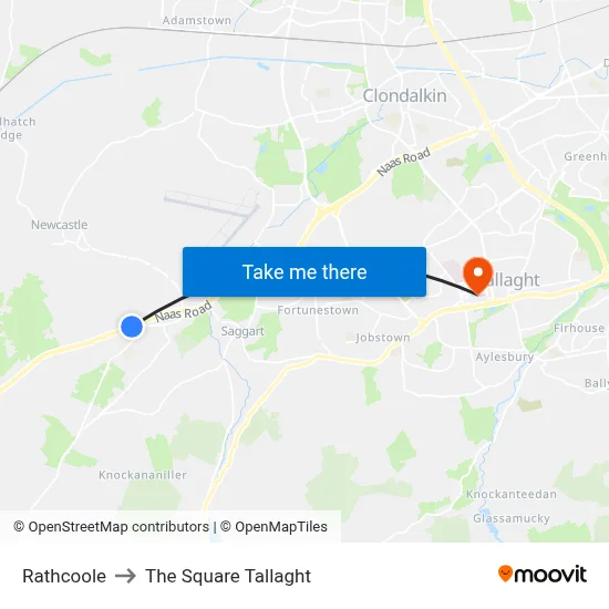 Rathcoole to The Square Tallaght map